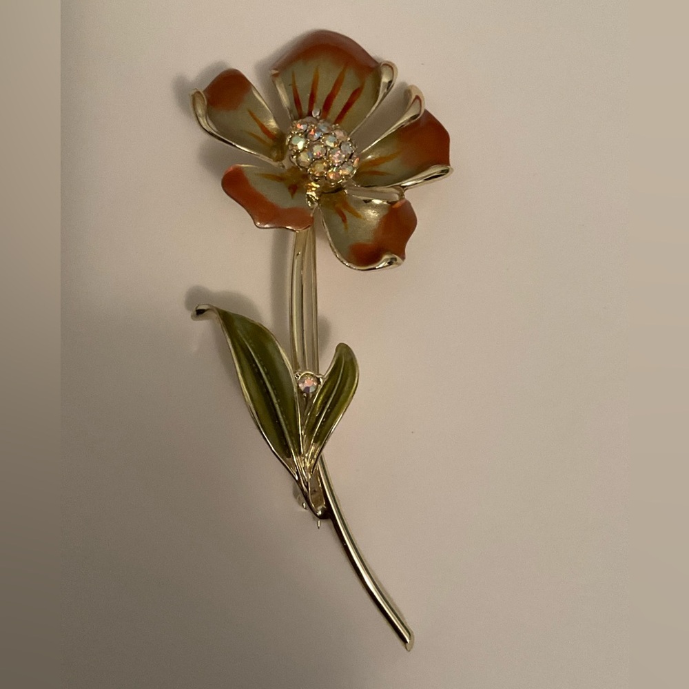 Vintage signed BSK enamel flower brooch